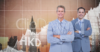 Businessmen Standing in front of Graph against neutral city background