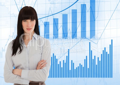 Composite image of Business woman Standing against graph