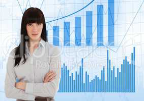 Composite image of Business woman Standing against graph