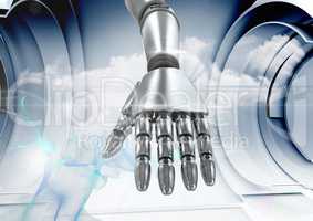 Composite Image of a robotic hand against a grey background