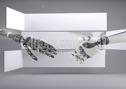 Composite image of Hands Robot reaching help against grey background