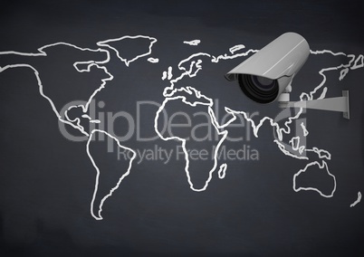 Composite image of Security camera on map with navy background