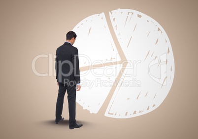 Composite image of Businessman Standing and looking at Graph against beige background