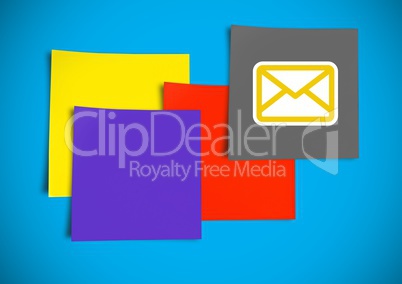 Composite image of colored Sticky Note with Email icon against blue background