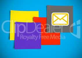 Composite image of colored Sticky Note with Email icon against blue background