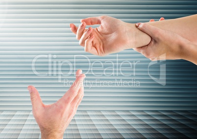 Composite image of Hands retaining against striped background