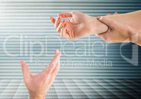 Composite image of Hands retaining against striped background