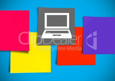 Sticky Note Laptop Computer icon against blue background