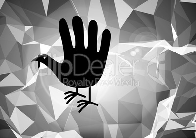 Composite image of Black Hand Bird Illustration against a geometric grey background