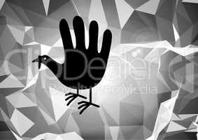 Composite image of Black Hand Bird Illustration against a geometric grey background