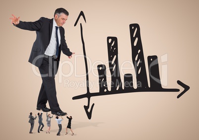 Composite image of Business people rising boss against graph on beige background