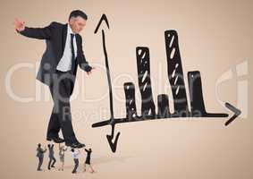 Composite image of Business people rising boss against graph on beige background