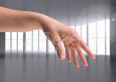 Composite image of woman hand against modern Windows