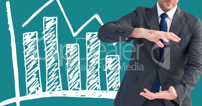 Businessman Standing in front of Graph against blue background