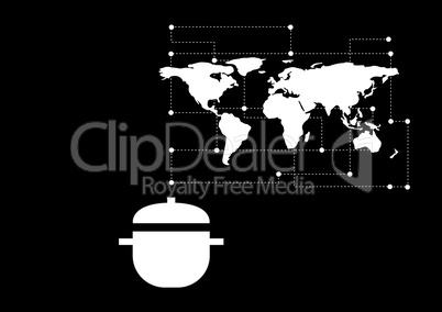 Composite Image of Food Cook Pot against a earth map black background