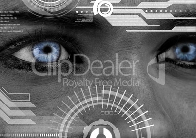 Eyes of woman looking at computing digital interface