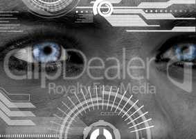 Eyes of woman looking at computing digital interface