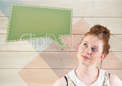 Thoughtful woman looking at speech bubble icon