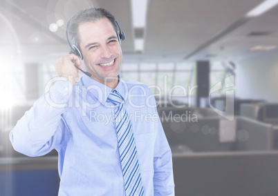 Cheerful customer service man in headset