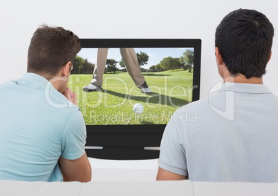 Friends watching golf on television at home