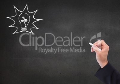 Hand of businessman drawing innovative bulb n chalkboard