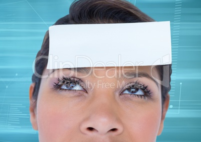 Blank paper note on woman forehead