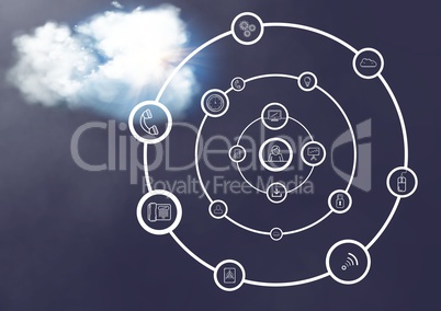 Digitally generated image of a interface with connecting icons