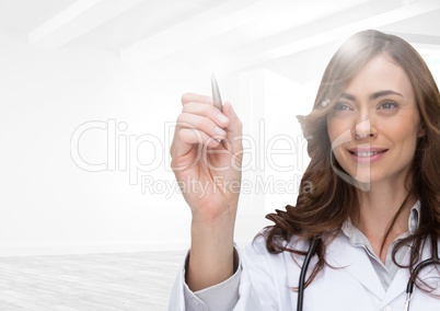 Female doctor pretending to write on invisible screen