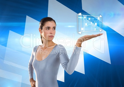 Woman pretending to hold a digital interface