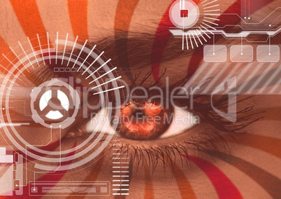 Digital interface with human eye in background