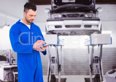 Mechanic using digital tablet