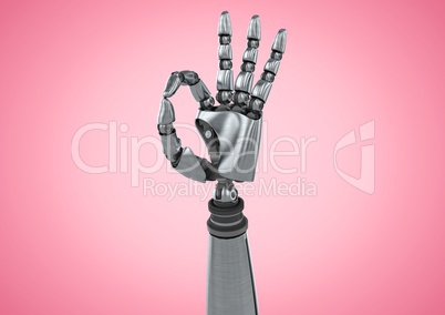 Robot hand showing ok sign against pink background