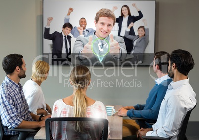 Businesspeople having video calling on television
