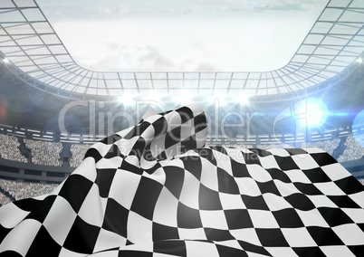 Checkered flag waving in stadium