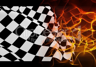 Checker flag and fire