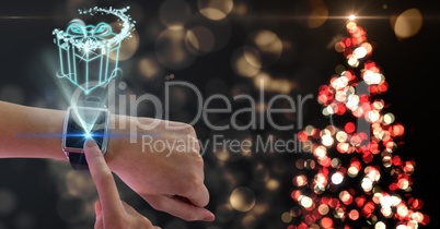 Woman using smart watch against bokeh background