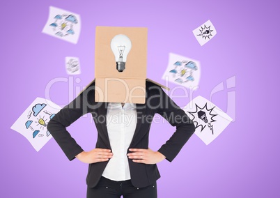 Conceptual image of businesswoman covering her face with cardboard box