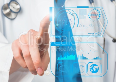 Doctor touching digitally generated medical icons