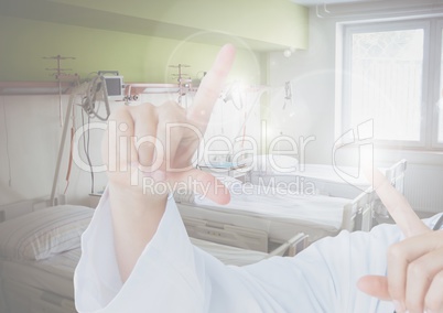 Hand of doctor using digital screen