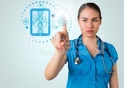 Doctor touching interface screen with medical icons