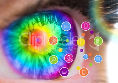 Close up of eye against digitally generated application icons