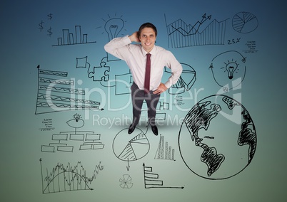 Businessman standing on business graphics concept