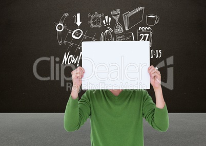 Man covering his face with blank placard