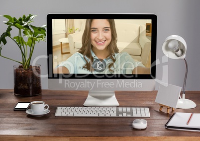Incoming video call of women on desktop pc