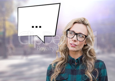 Digital composite image of a woman with speech bubble