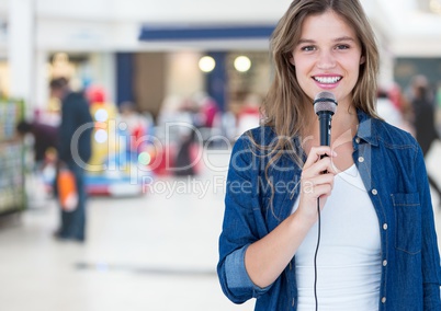 Woman speaking on microphone