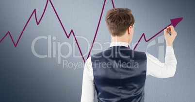 Businessman drawing growth graph on grey background