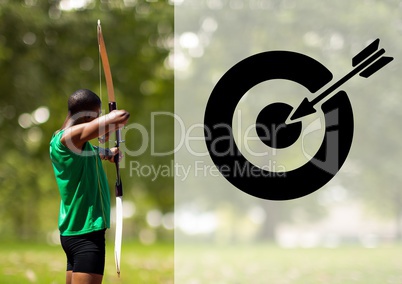Male athlete practicing archery