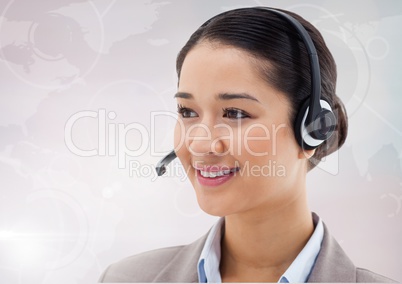 Smiling customer service woman with headphone