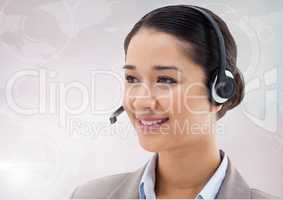 Smiling customer service woman with headphone